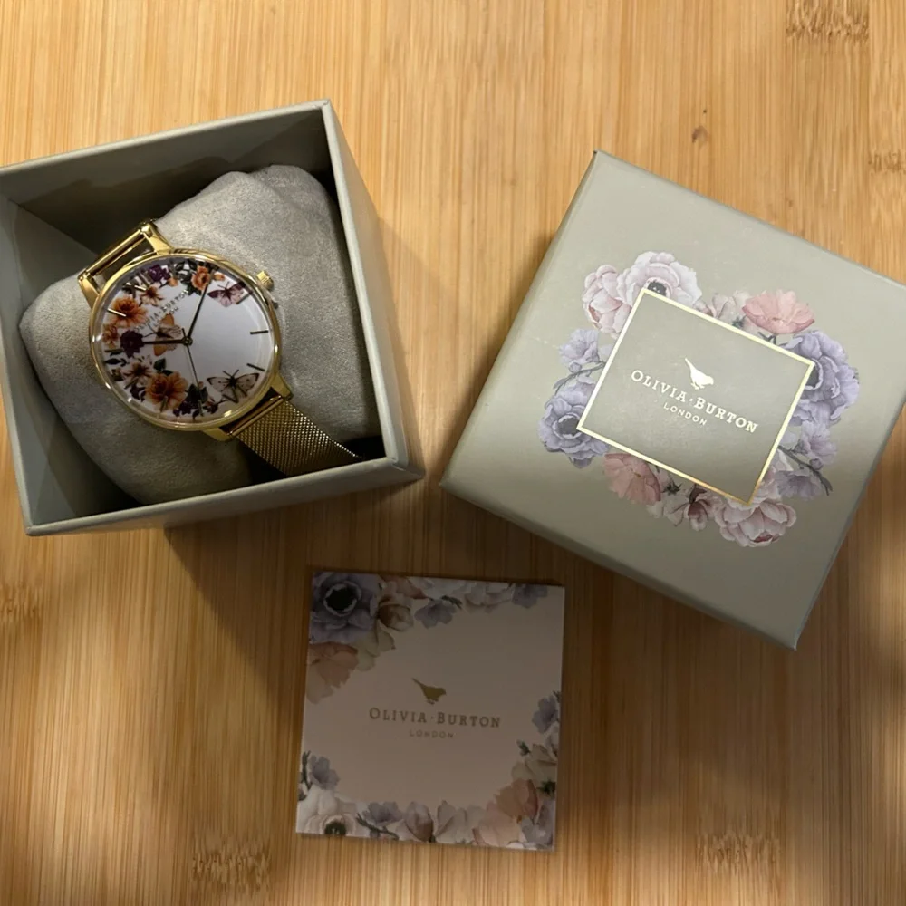 Olivia Burton Enchanted Garden Watch With 38mm White Floral Face & MeshBracelet